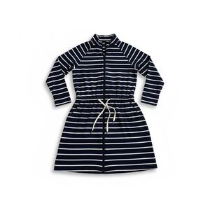 Lands' End Navy and White Striped Zip Hoodie Dress